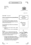 Notice of Proposed Driving Disqualification letter from the Magistrates’ Court